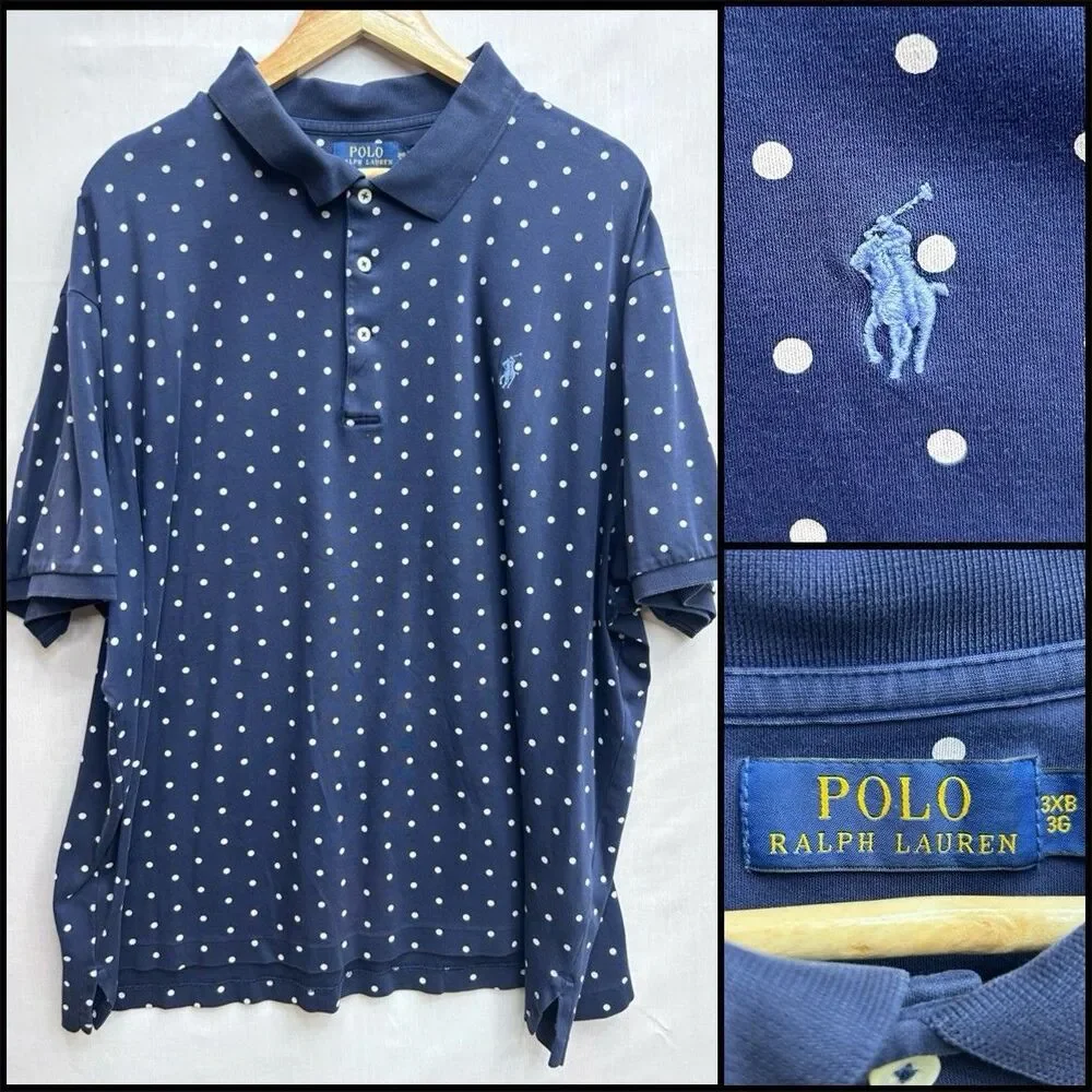 Polo Ralph Lauren Shirt Mens 3XB Blue Polka Dot Print Short Sleeve Casual Pony